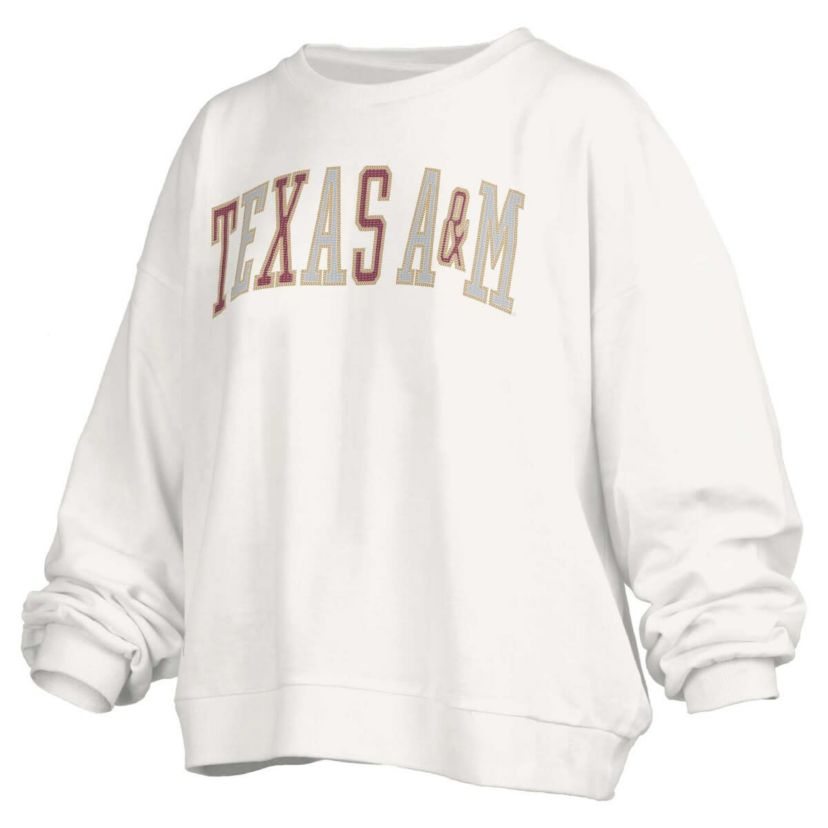 NCAA Texas A&M Aggies Janise Sequin Waist Length Oversized Pullover Sweatshirt