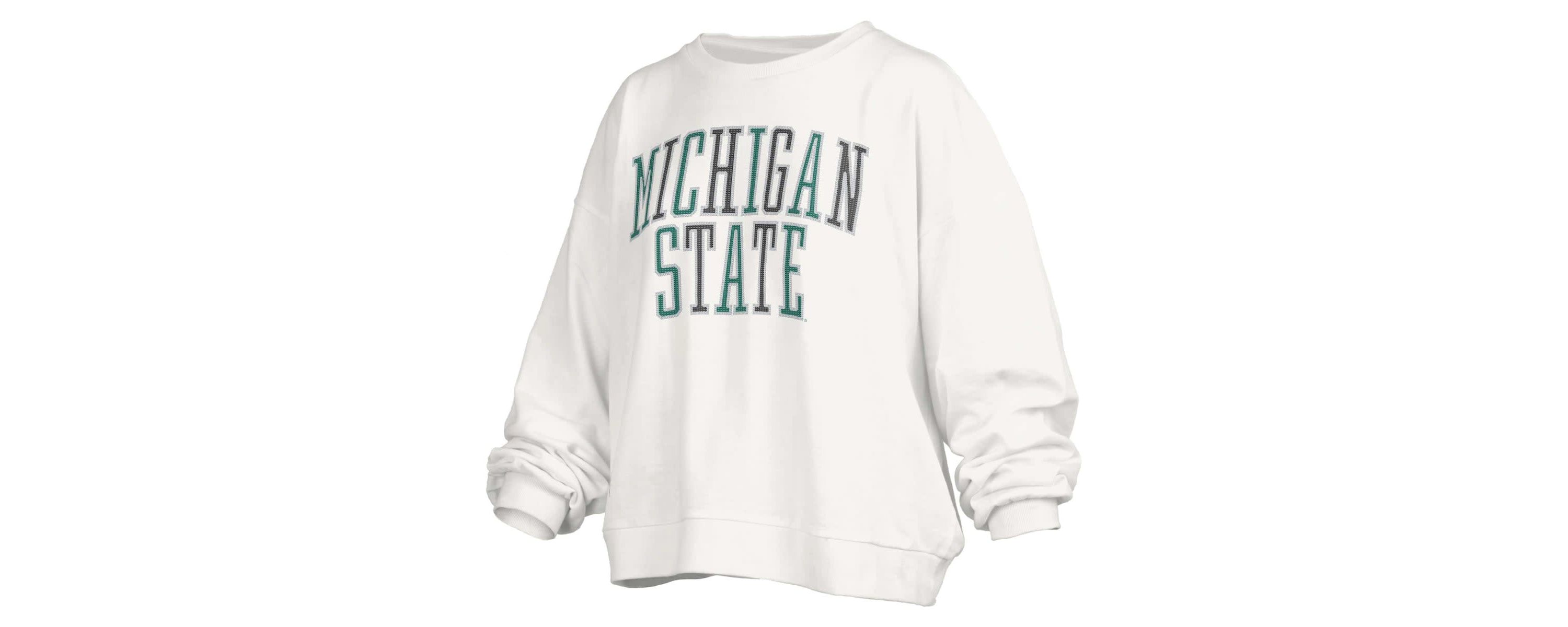 NCAA Michigan State Spartans Janise Sequin Waist Length Oversized Pullover Sweatshirt