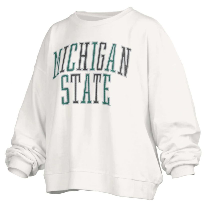 NCAA Michigan State Spartans Janise Sequin Waist Length Oversized Pullover Sweatshirt