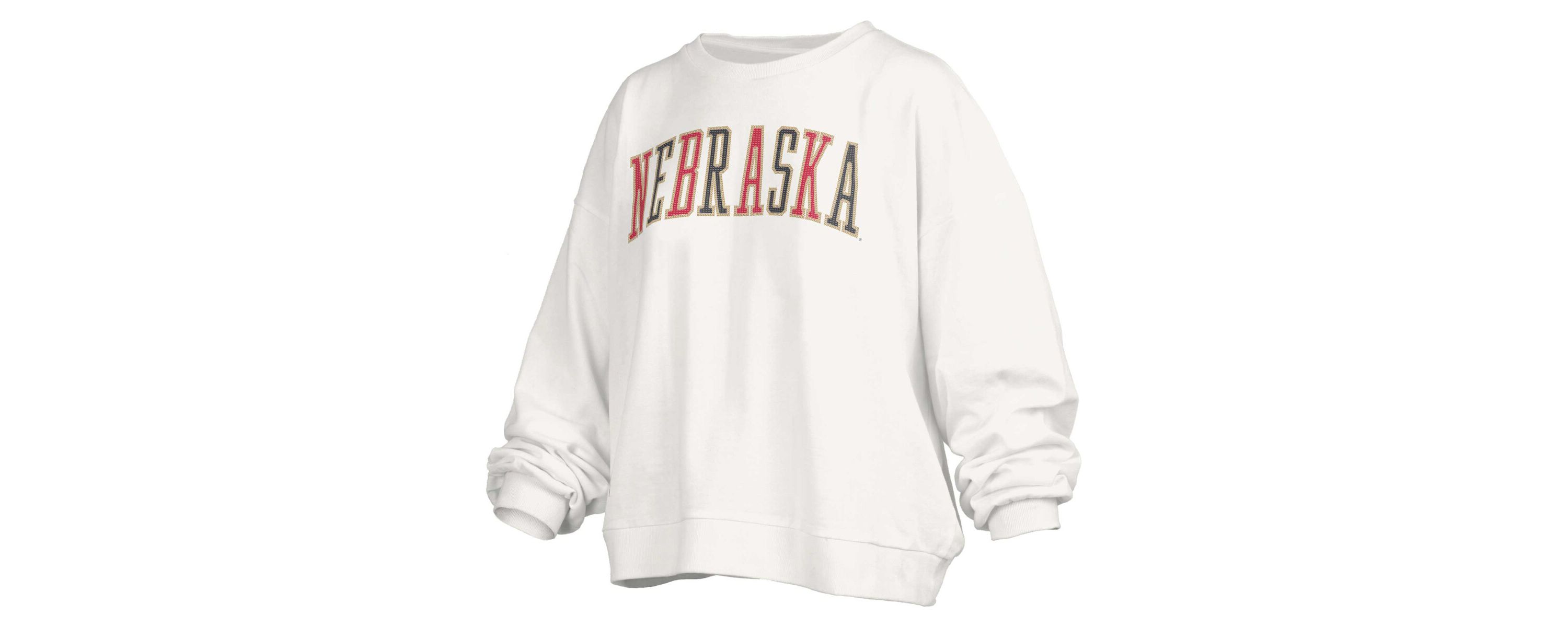 NCAA Nebraska Huskers Janise Sequin Waist Length Oversized Pullover Sweatshirt