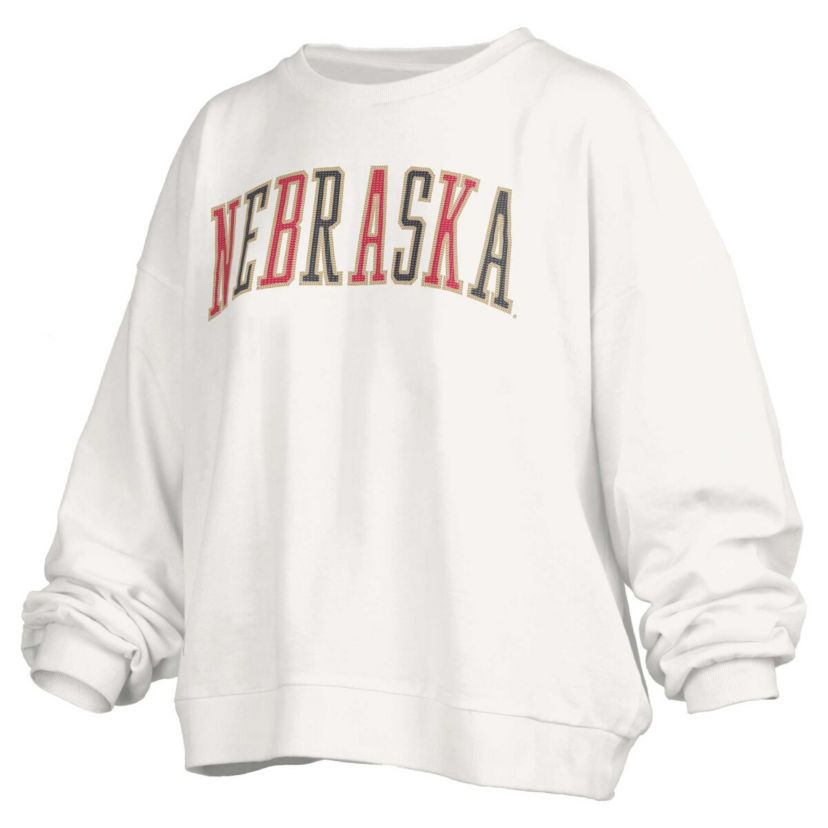 NCAA Nebraska Huskers Janise Sequin Waist Length Oversized Pullover Sweatshirt