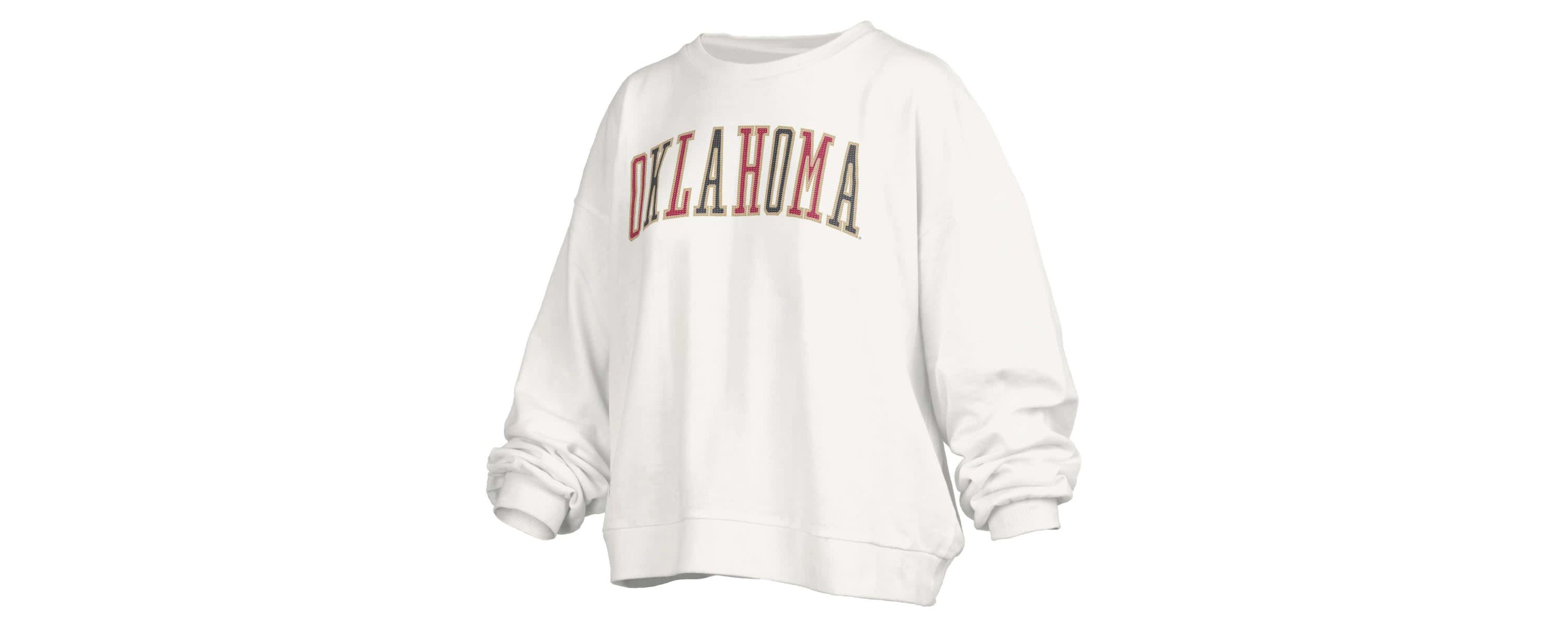NCAA Oklahoma Sooners Janise Sequin Waist Length Oversized Pullover Sweatshirt