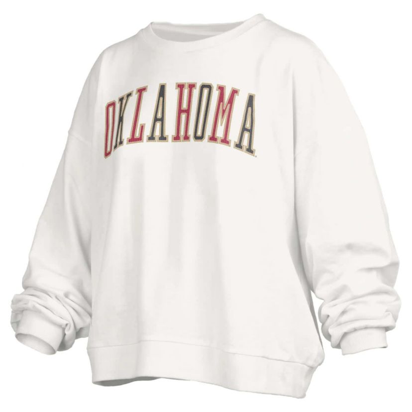 NCAA Oklahoma Sooners Janise Sequin Waist Length Oversized Pullover Sweatshirt