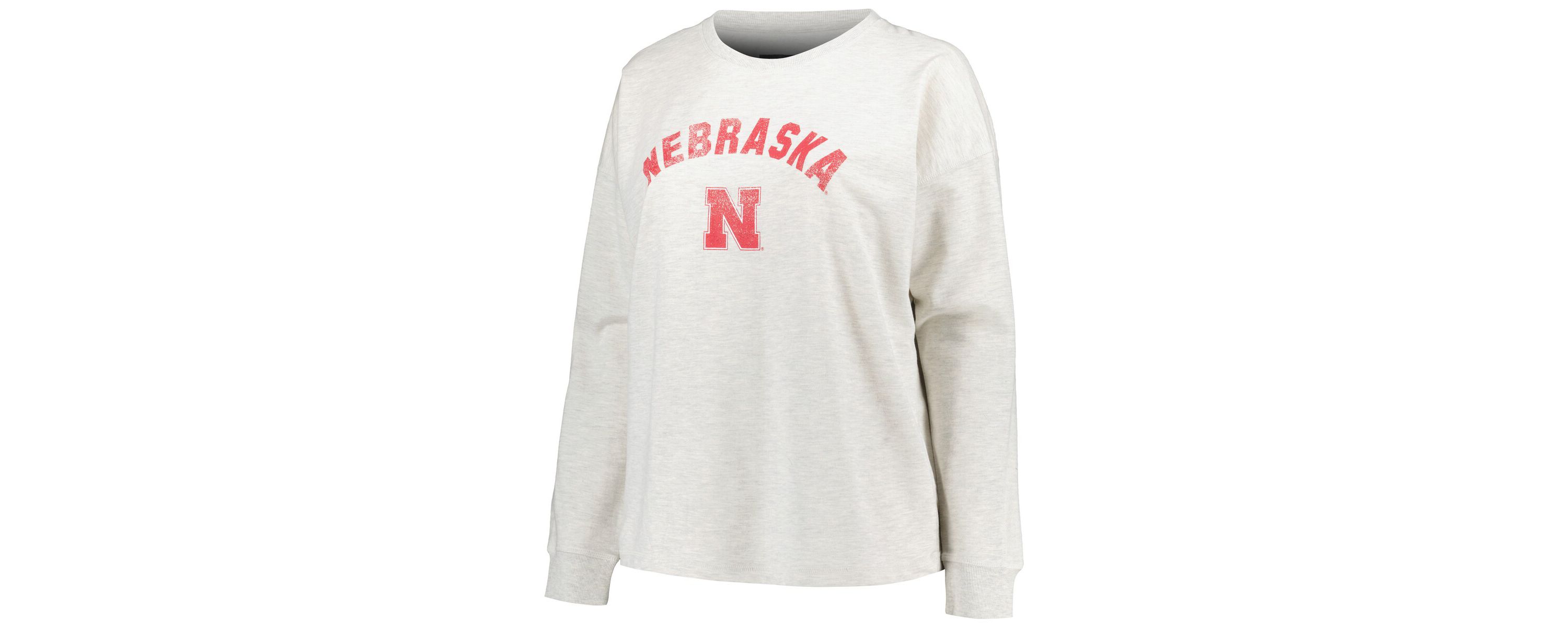 NCAA Nebraska Huskers Plus Size Distressed Arch Over Logo Neutral Boxy Pullover Sweatshirt