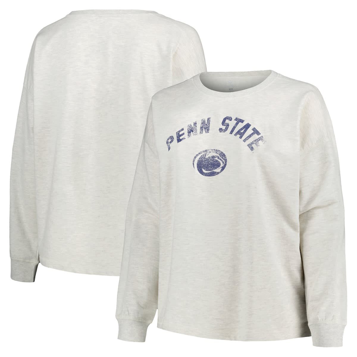 NCAA Penn State Nittany Lions Plus Size Distressed Arch Over Logo Neutral Boxy Pullover Sweatshirt