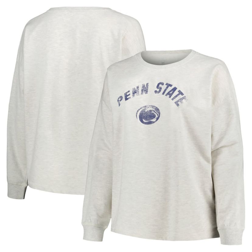 NCAA Penn State Nittany Lions Plus Size Distressed Arch Over Logo Neutral Boxy Pullover Sweatshirt