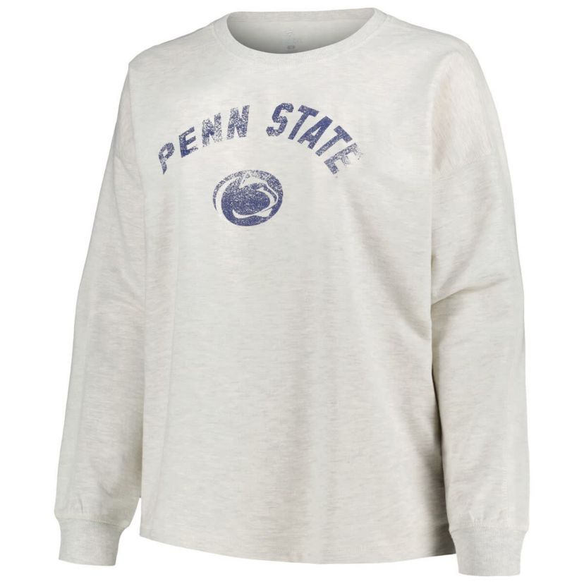 NCAA Penn State Nittany Lions Plus Size Distressed Arch Over Logo Neutral Boxy Pullover Sweatshirt