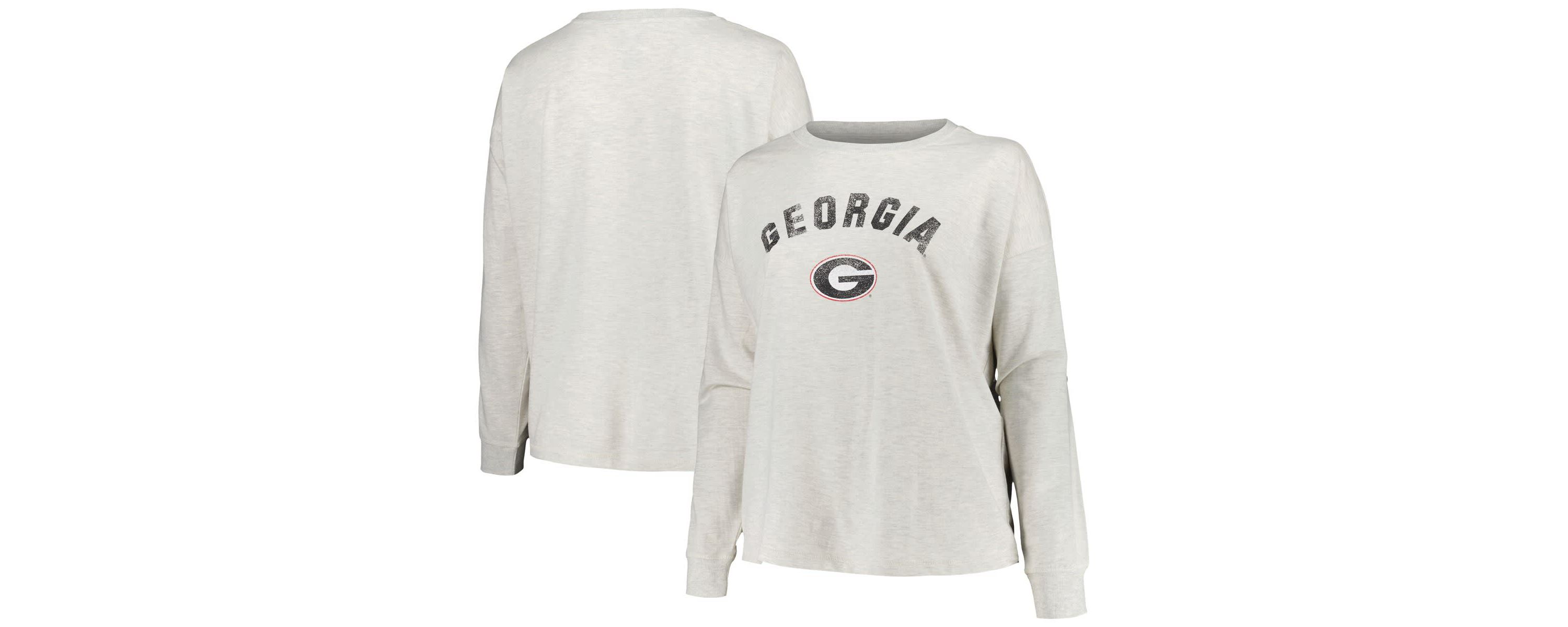 NCAA Georgia Bulldogs Plus Size Distressed Arch Over Logo Neutral Boxy Pullover Sweatshirt
