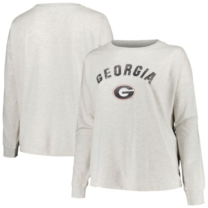NCAA Georgia Bulldogs Plus Size Distressed Arch Over Logo Neutral Boxy Pullover Sweatshirt
