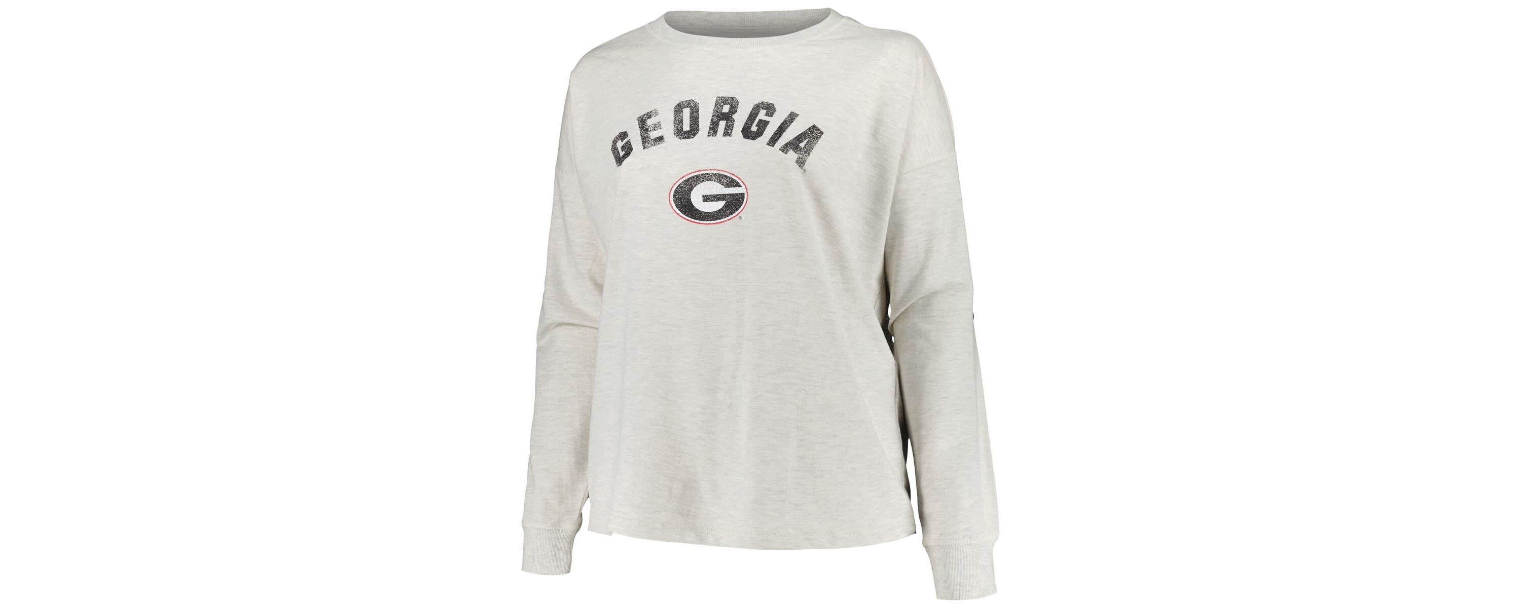 NCAA Georgia Bulldogs Plus Size Distressed Arch Over Logo Neutral Boxy Pullover Sweatshirt