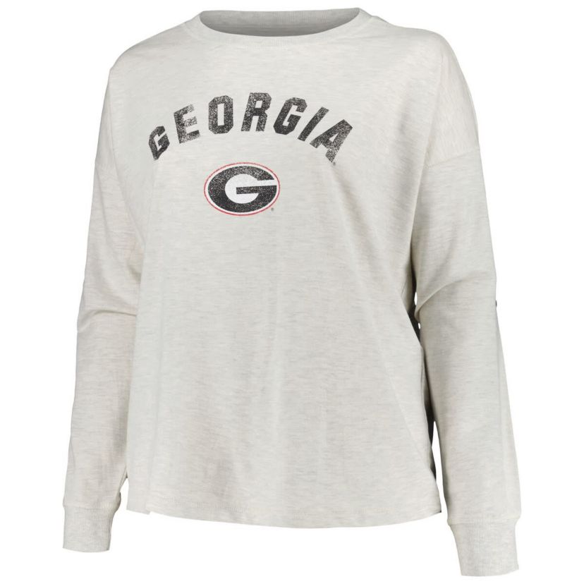 NCAA Georgia Bulldogs Plus Size Distressed Arch Over Logo Neutral Boxy Pullover Sweatshirt