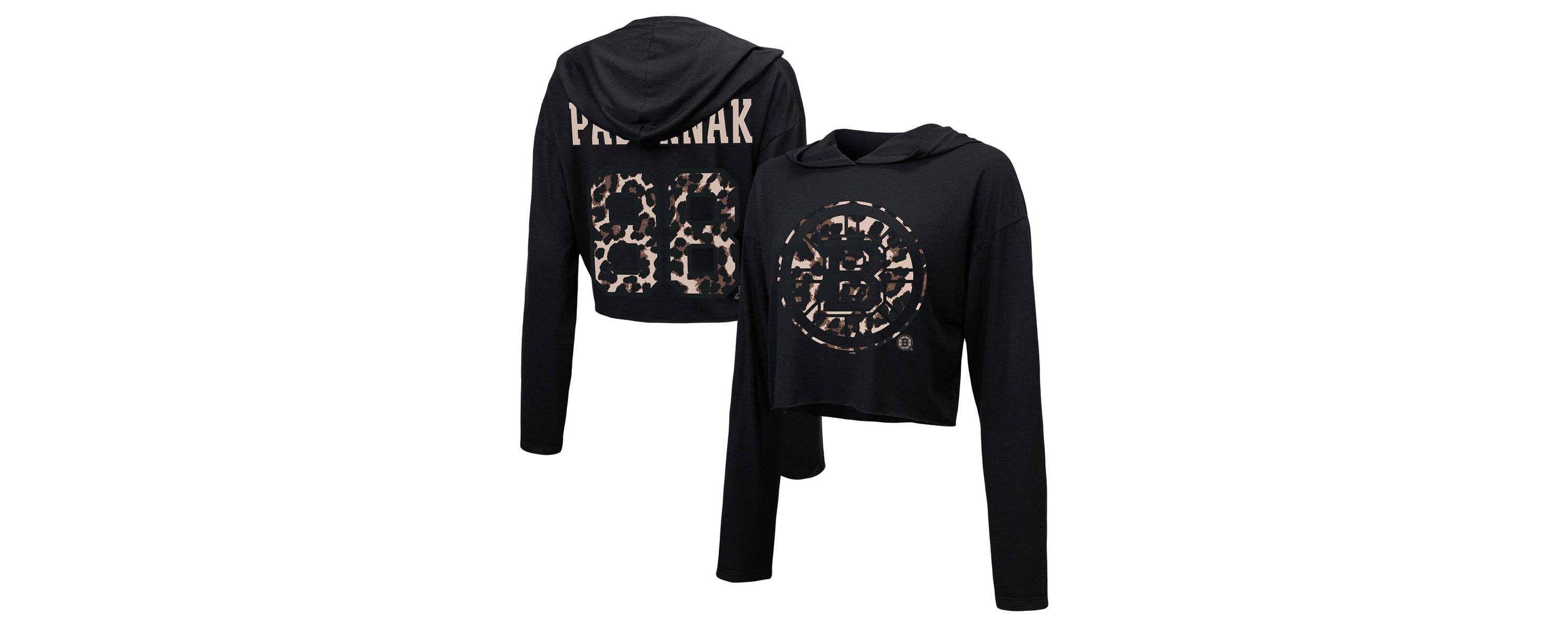 NHL David Pastrnak Print Name & Number Cropped Pullover Hoodie