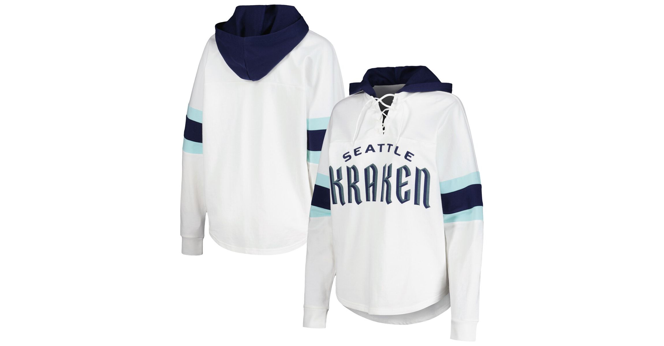 NHL White/Deep Sea Seattle Kraken Goal Zone Long Sleeve Lace-Up Hoodie T-Shirt