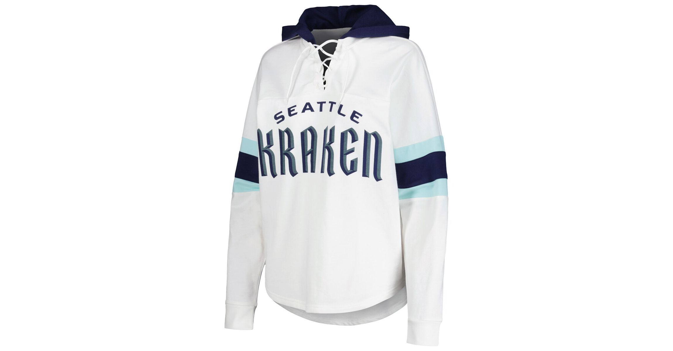 NHL White/Deep Sea Seattle Kraken Goal Zone Long Sleeve Lace-Up Hoodie T-Shirt