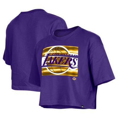 New Era NBA Los Angeles Lakers Oversized Boxy Crop T-Shirt, Purple, Medium