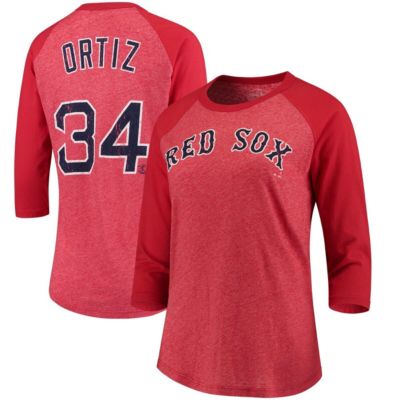 Boston Red Sox MLB David Ortiz Boston Sox Name & Number Tri-Blend Three-Quarter Length Raglan T-Shirt