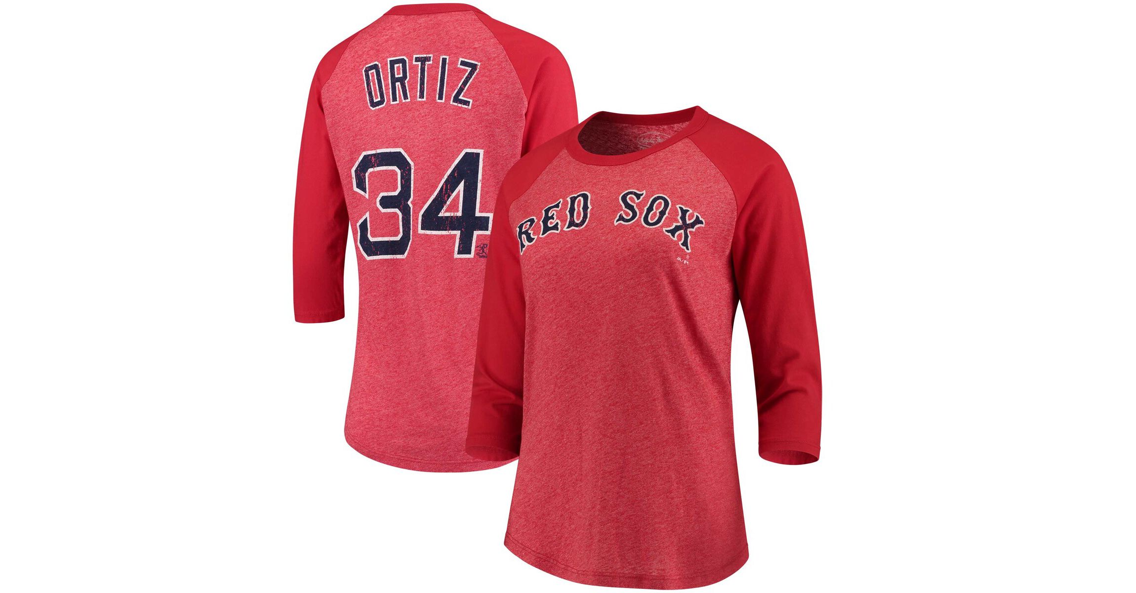 Boston Red Sox MLB David Ortiz Boston Sox Name & Number Tri-Blend Three-Quarter Length Raglan T-Shirt