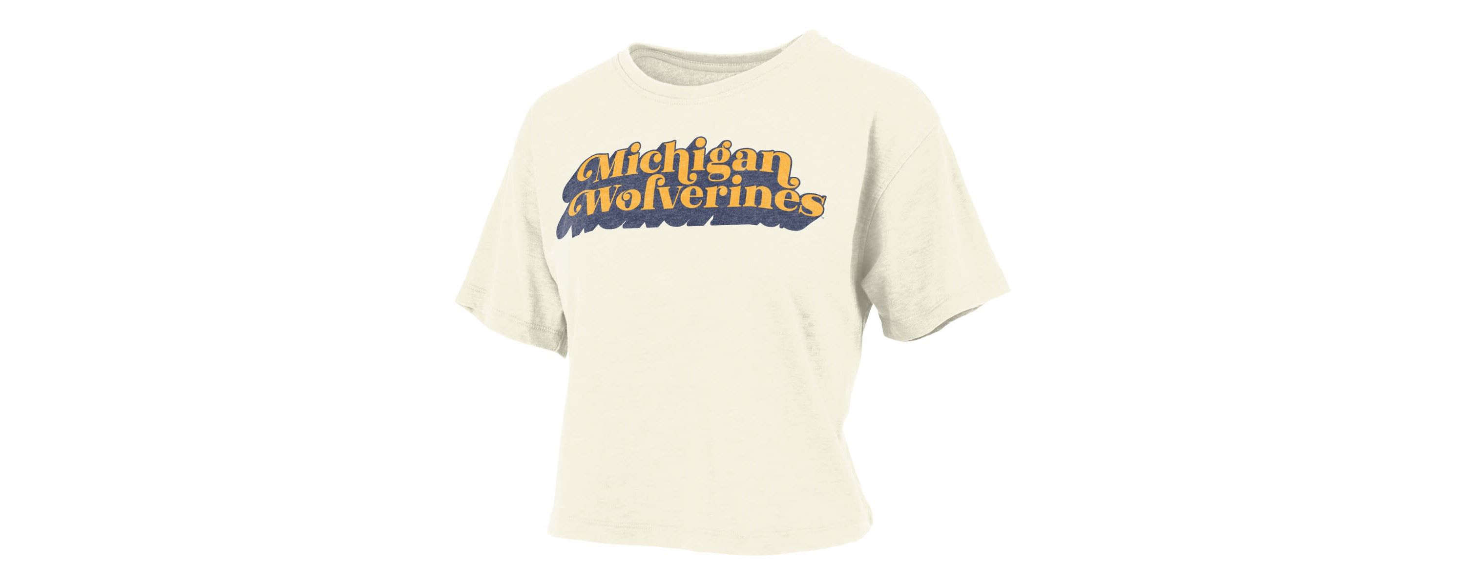 NCAA Michigan Wolverines Vintage Easy Team Name Waist-Length T-Shirt