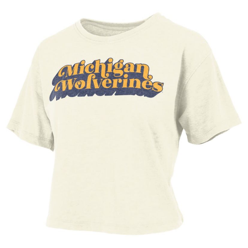 NCAA Michigan Wolverines Vintage Easy Team Name Waist-Length T-Shirt