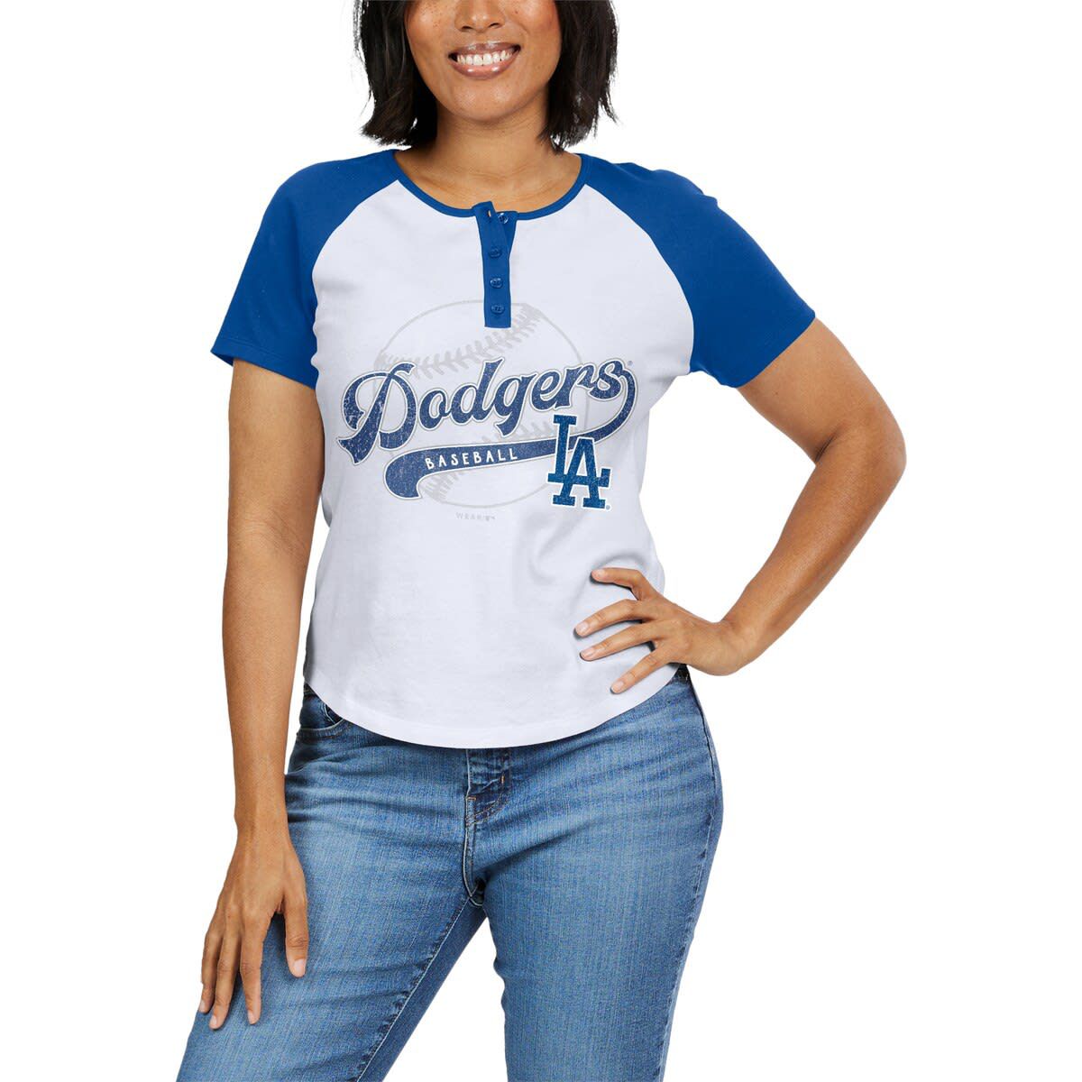 MLB Los Angeles Dodgers Fitted Henley Raglan T-Shirt