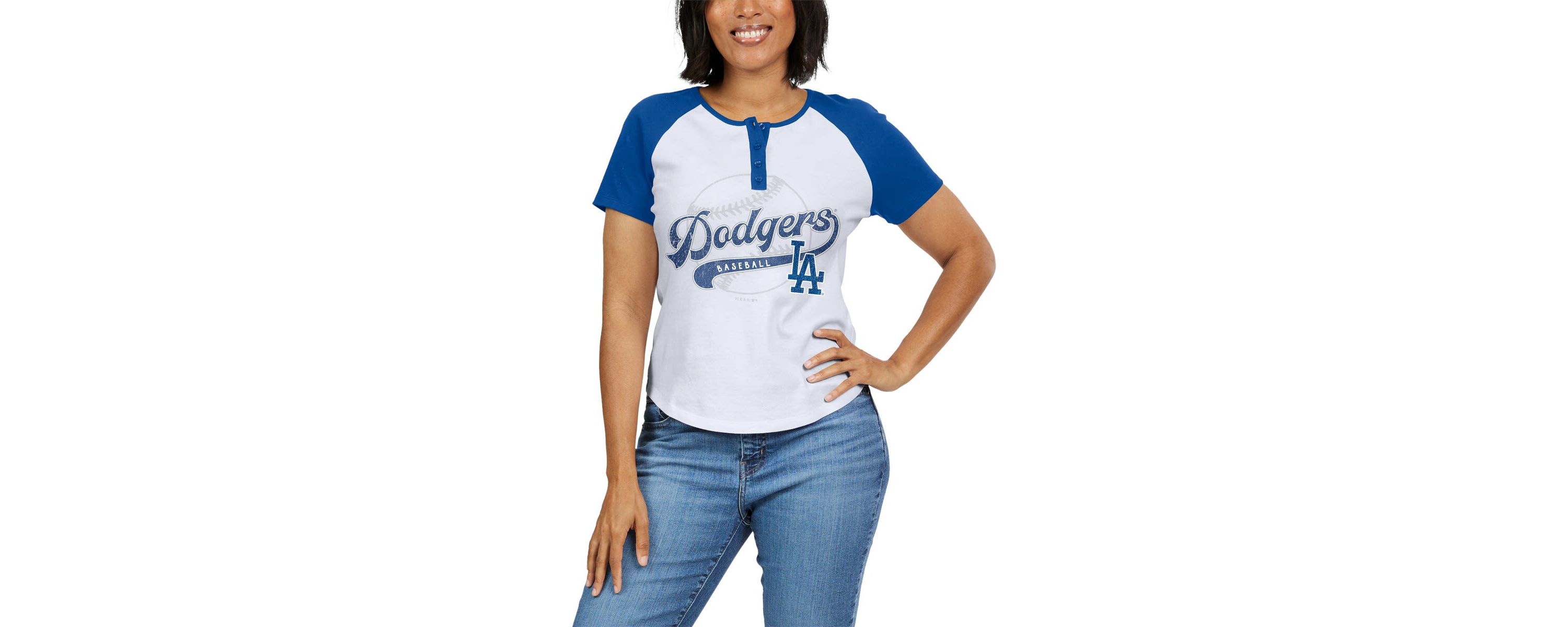 MLB Los Angeles Dodgers Fitted Henley Raglan T-Shirt