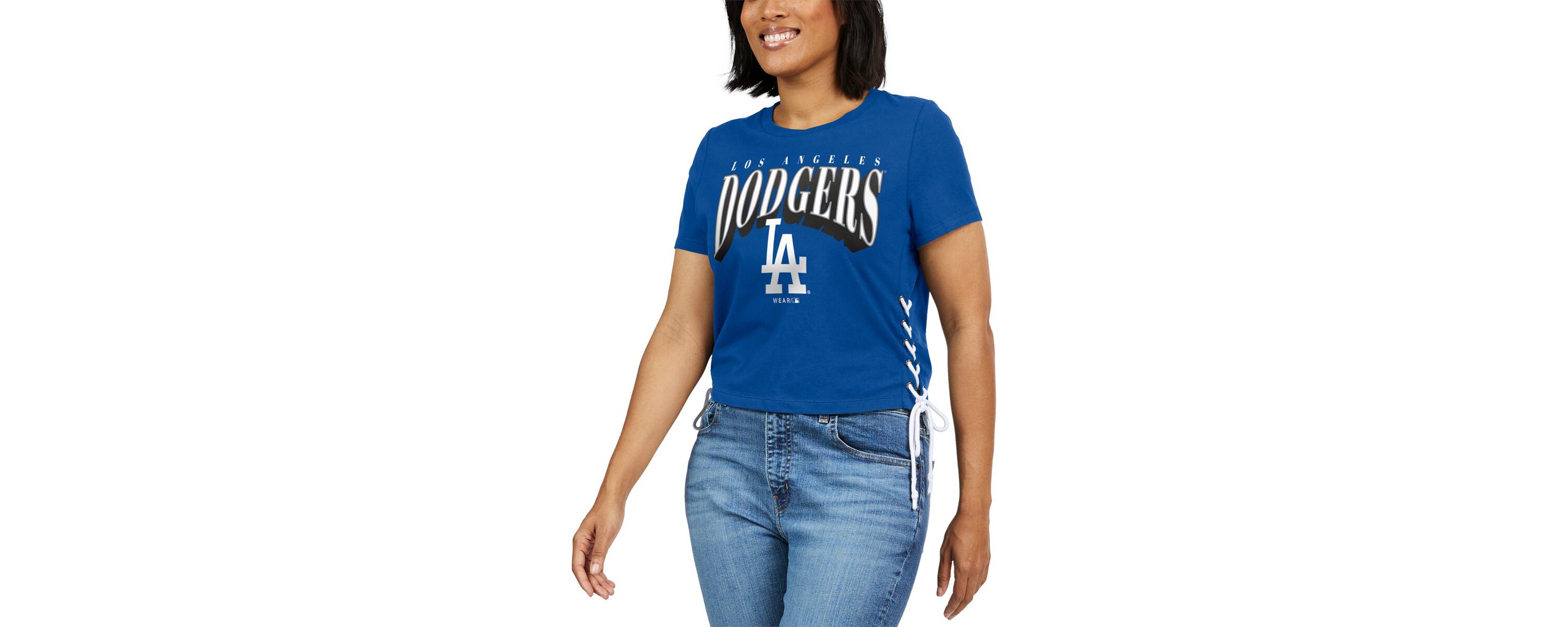 MLB Los Angeles Dodgers Side Lace-Up Cropped T-Shirt