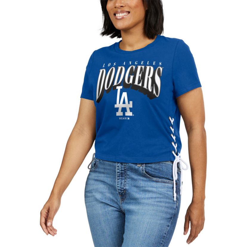 MLB Los Angeles Dodgers Side Lace-Up Cropped T-Shirt
