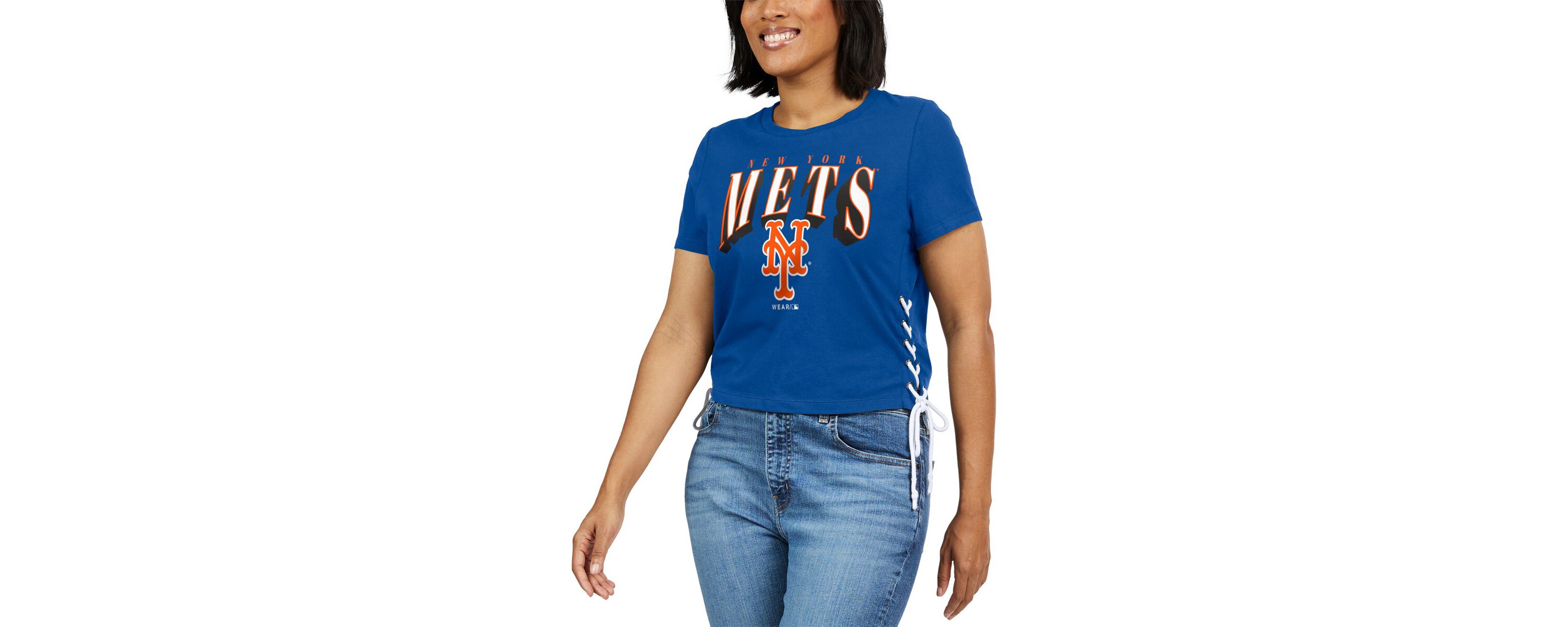 MLB New York Mets Side Lace-Up Cropped T-Shirt