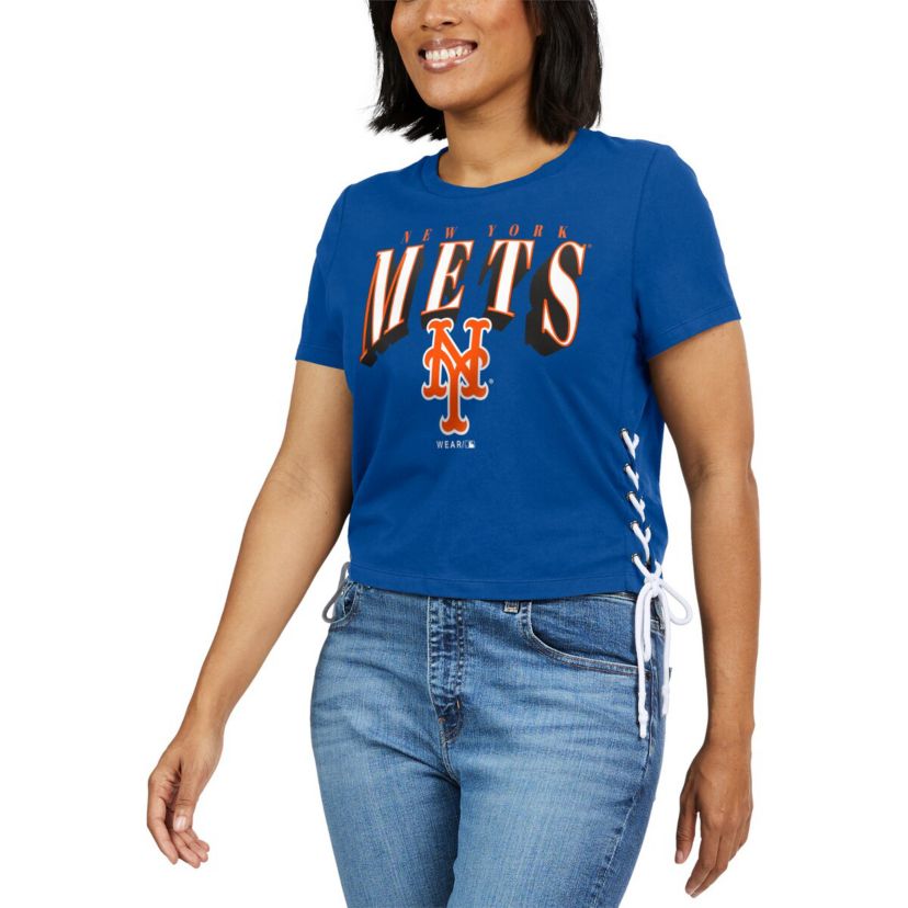 MLB New York Mets Side Lace-Up Cropped T-Shirt