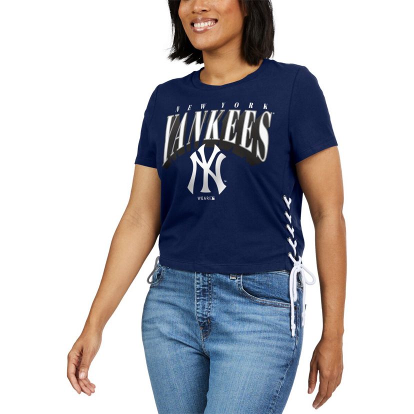 MLB New York Yankees Side Lace-Up Cropped T-Shirt