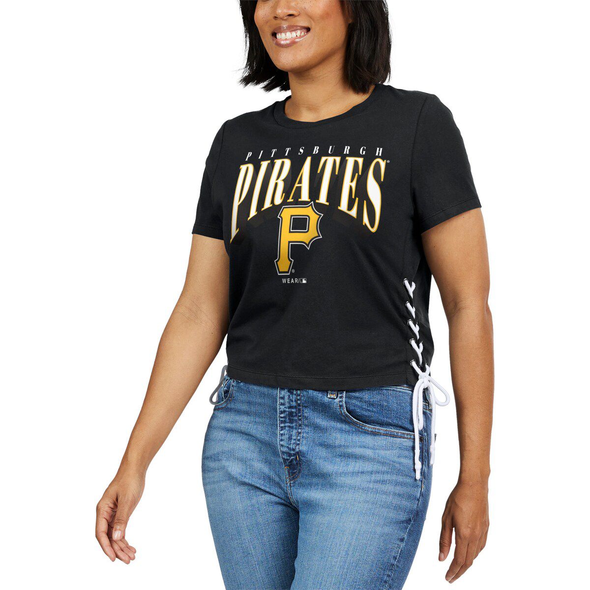 MLB Pittsburgh Pirates Side Lace-Up Cropped T-Shirt