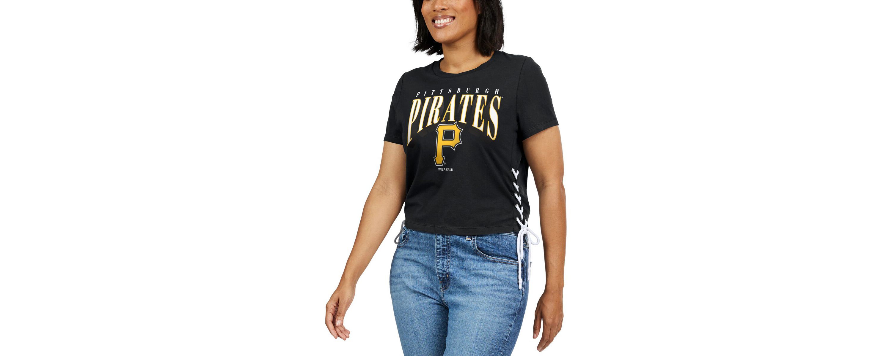 MLB Pittsburgh Pirates Side Lace-Up Cropped T-Shirt
