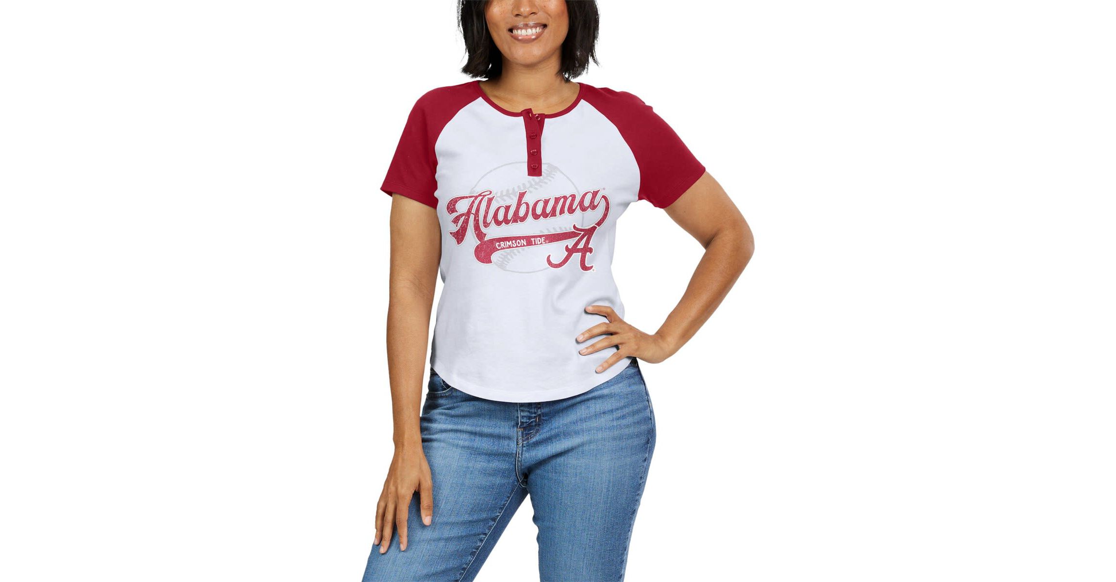 Alabama Crimson Tide NCAA Alabama Tide Baseball Logo Raglan Henley T-Shirt