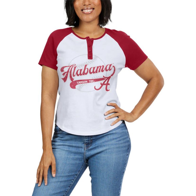 Alabama Crimson Tide NCAA Alabama Tide Baseball Logo Raglan Henley T-Shirt