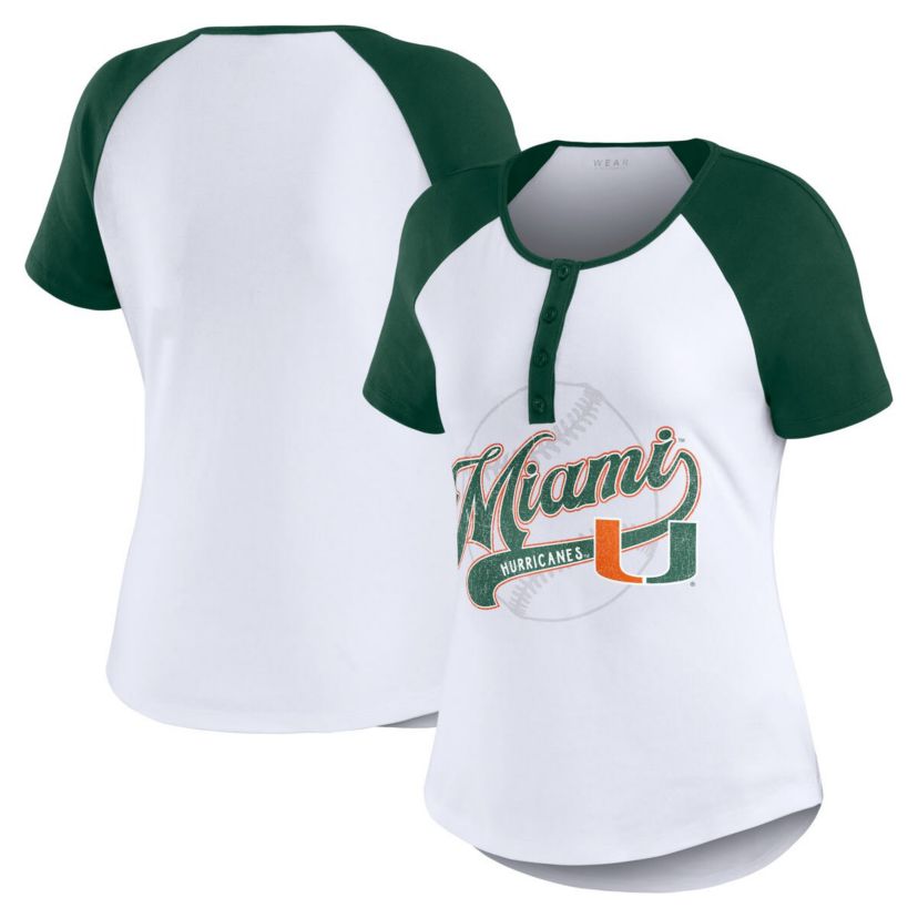 Miami (FL) Hurricanes NCAA Miami Hurricanes Baseball Logo Raglan Henley T-Shirt