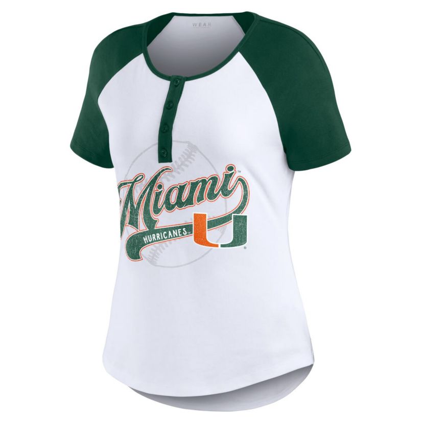Miami (FL) Hurricanes NCAA Miami Hurricanes Baseball Logo Raglan Henley T-Shirt