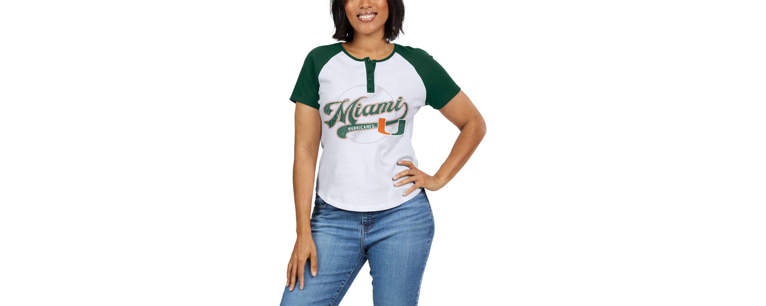 Miami (FL) Hurricanes NCAA Miami Hurricanes Baseball Logo Raglan Henley T-Shirt