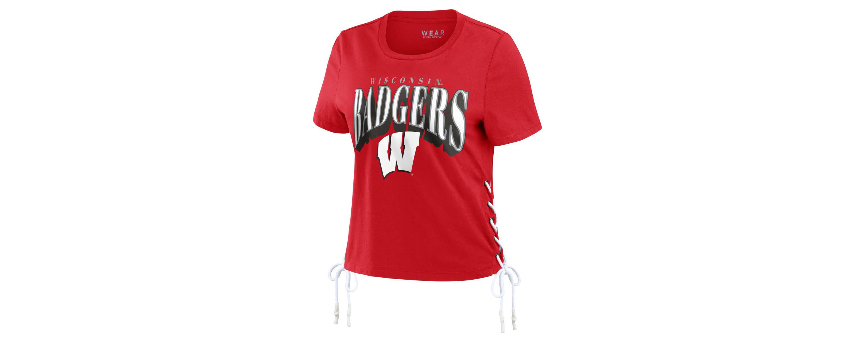 NCAA Wisconsin Badgers Side Lace-Up Modest Crop T-Shirt