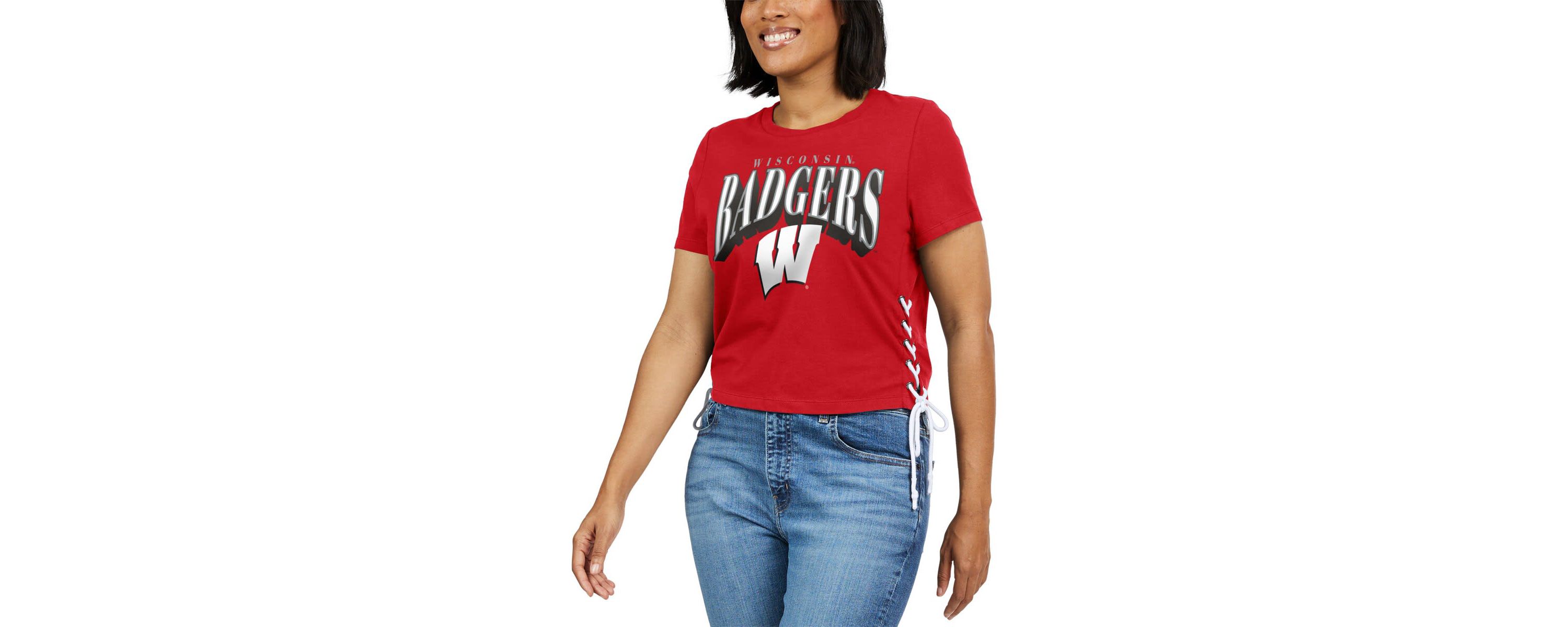 NCAA Wisconsin Badgers Side Lace-Up Modest Crop T-Shirt