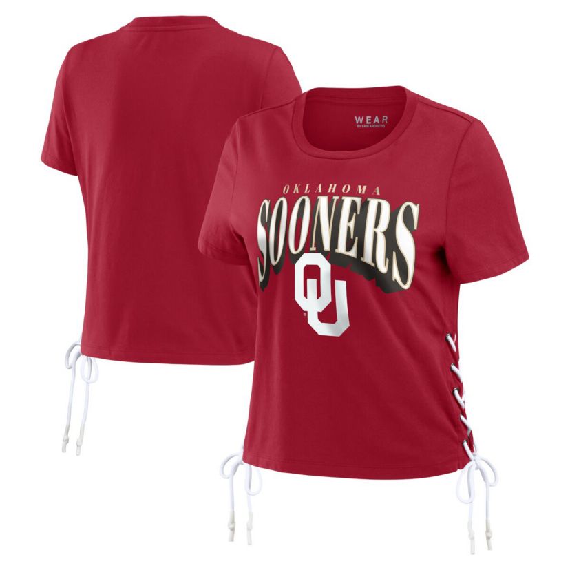 NCAA Oklahoma Sooners Side Lace-Up Modest Crop T-Shirt