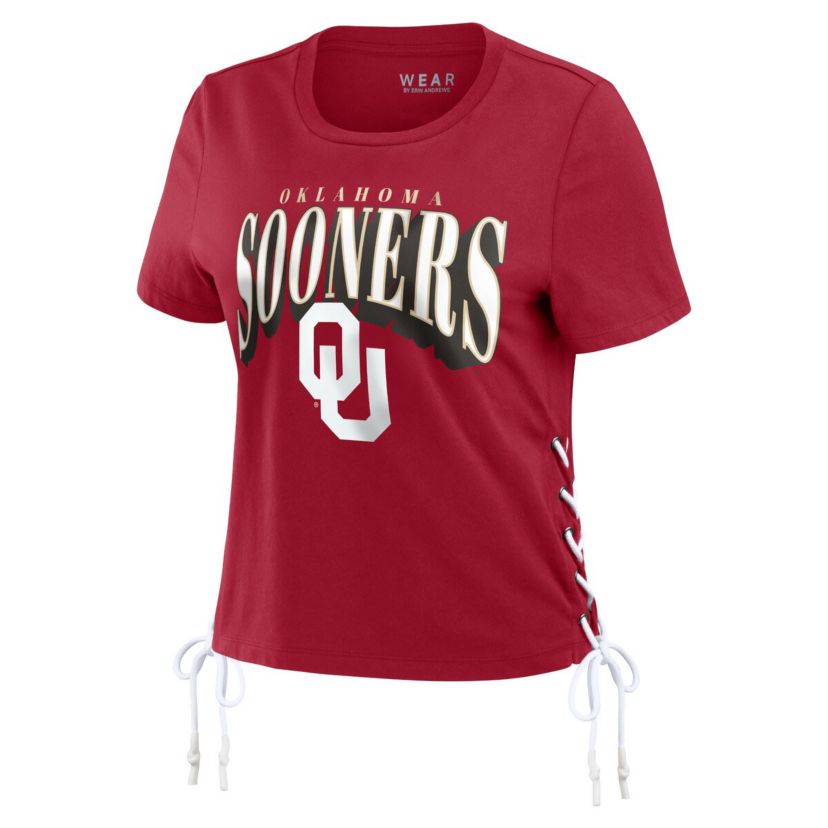 NCAA Oklahoma Sooners Side Lace-Up Modest Crop T-Shirt
