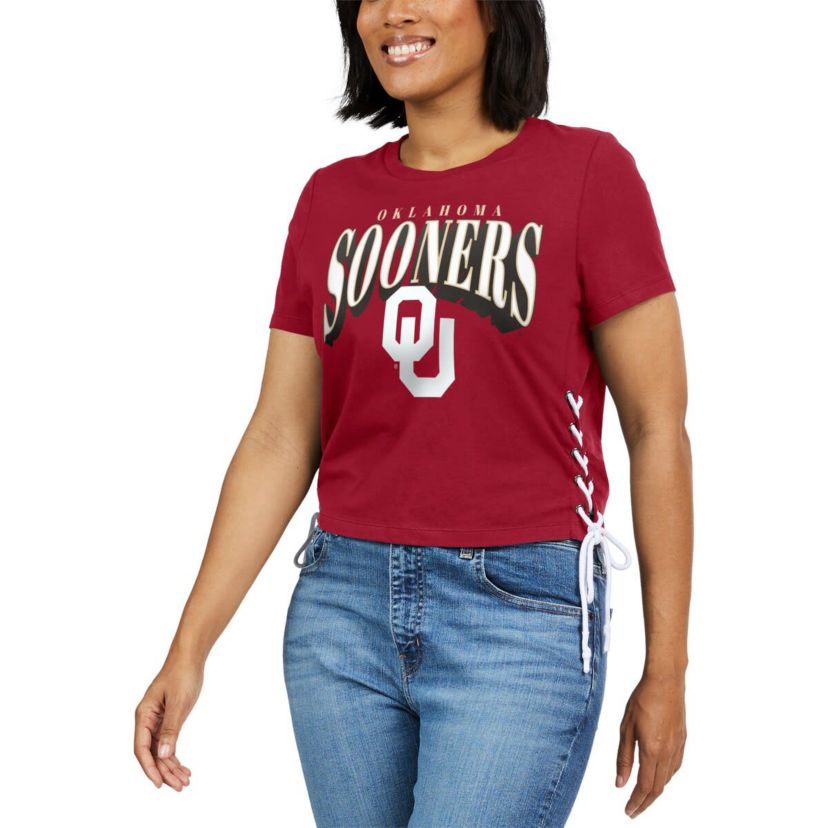 NCAA Oklahoma Sooners Side Lace-Up Modest Crop T-Shirt