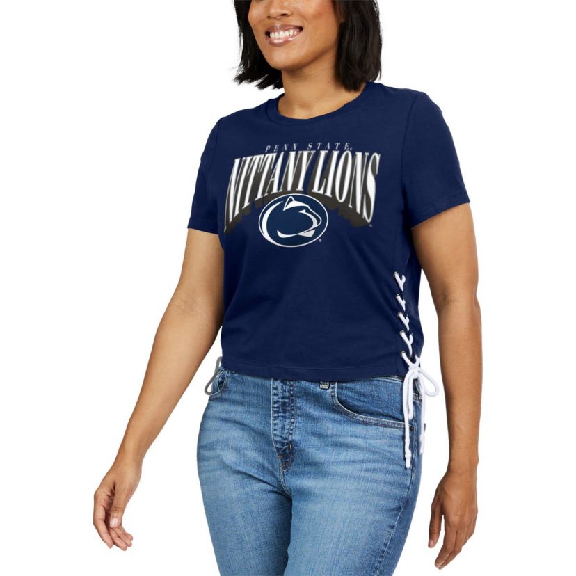 NCAA Penn State Nittany Lions Side Lace-Up Modest Crop T-Shirt