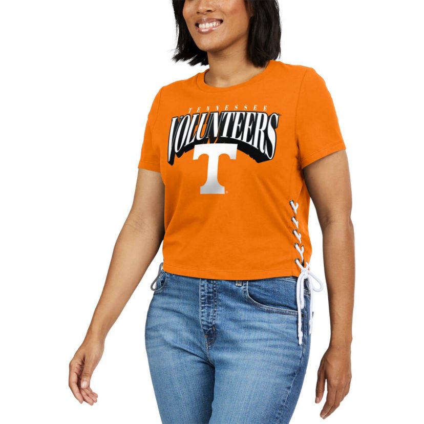 NCAA Tennessee Tennessee Volunteers Side Lace-Up Modest Crop T-Shirt