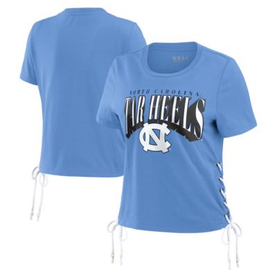 WEAR by Erin Andrews NCAA Carolina North Carolina Tar Heels Side Lace-Up Modest Crop T-Shirt, Light Blue, Large