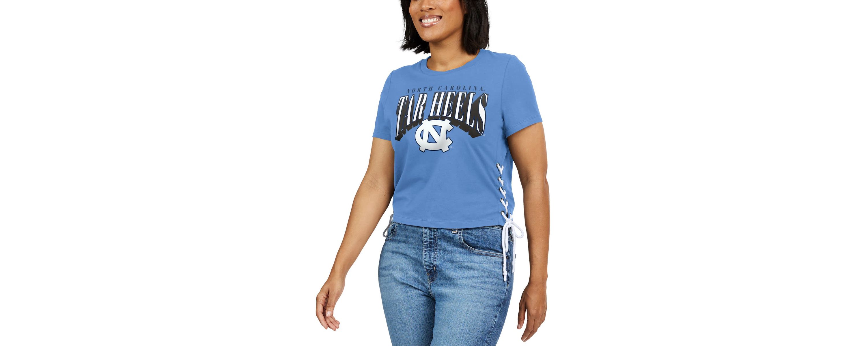 NCAA Carolina North Carolina Tar Heels Side Lace-Up Modest Crop T-Shirt