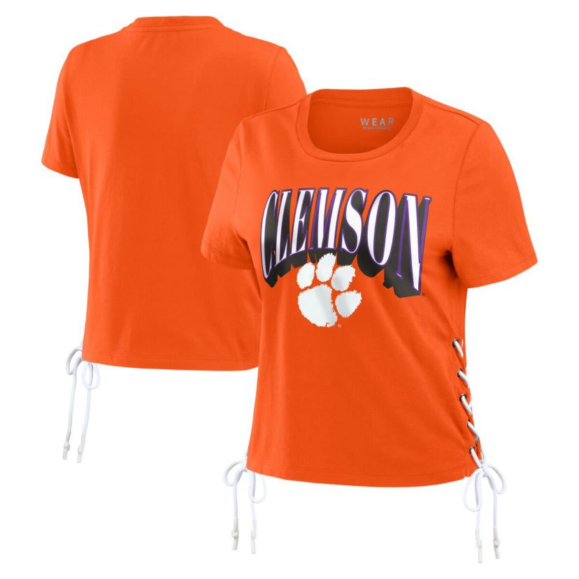 NCAA Clemson Tigers Side Lace-Up Modest Crop T-Shirt