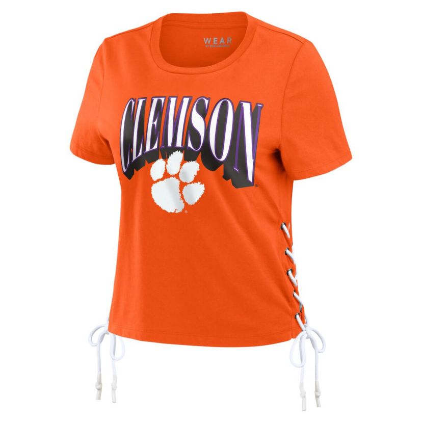 NCAA Clemson Tigers Side Lace-Up Modest Crop T-Shirt