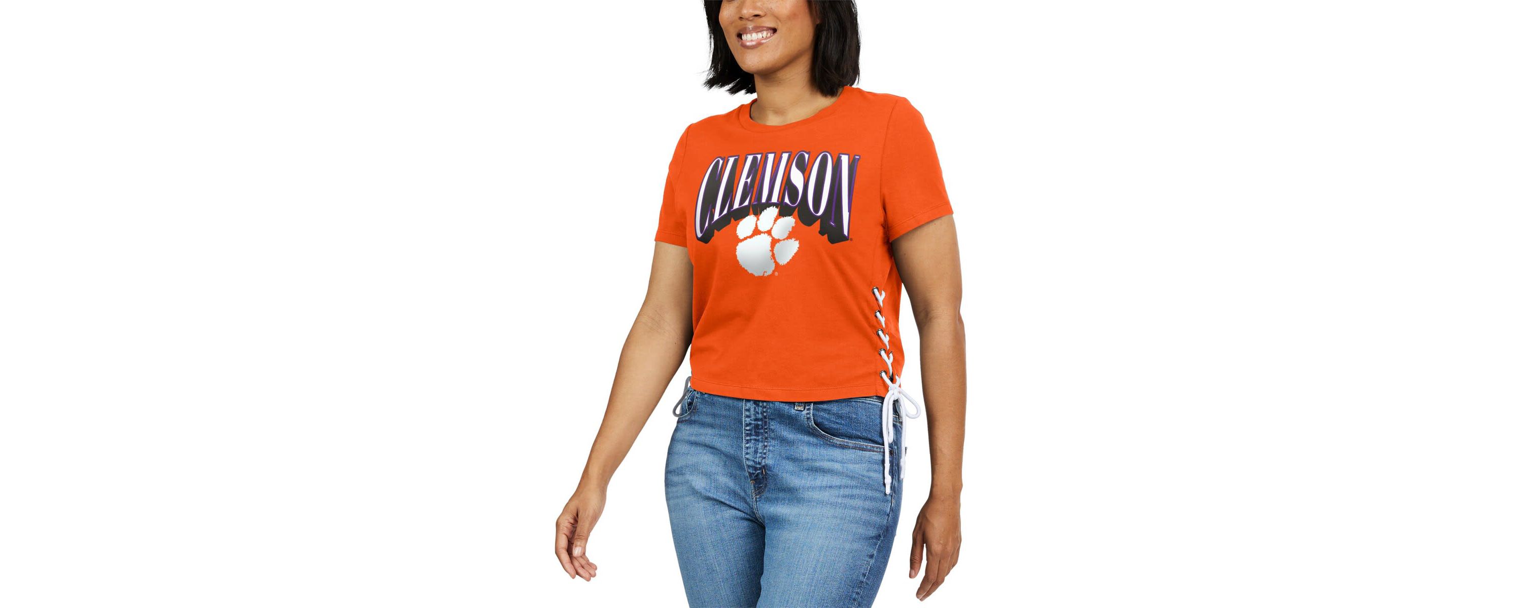 NCAA Clemson Tigers Side Lace-Up Modest Crop T-Shirt