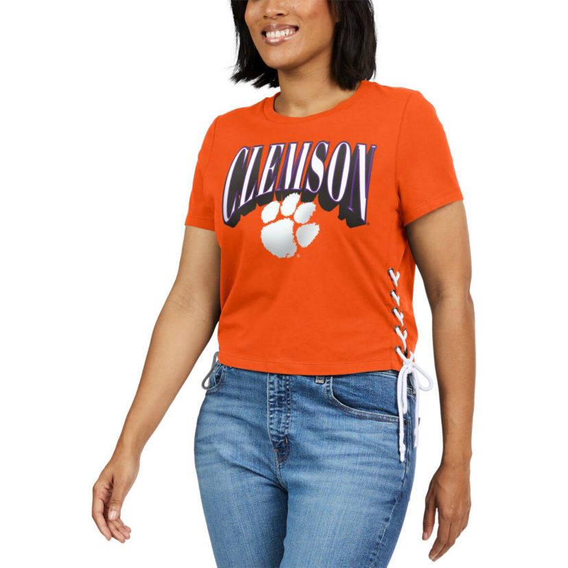 NCAA Clemson Tigers Side Lace-Up Modest Crop T-Shirt